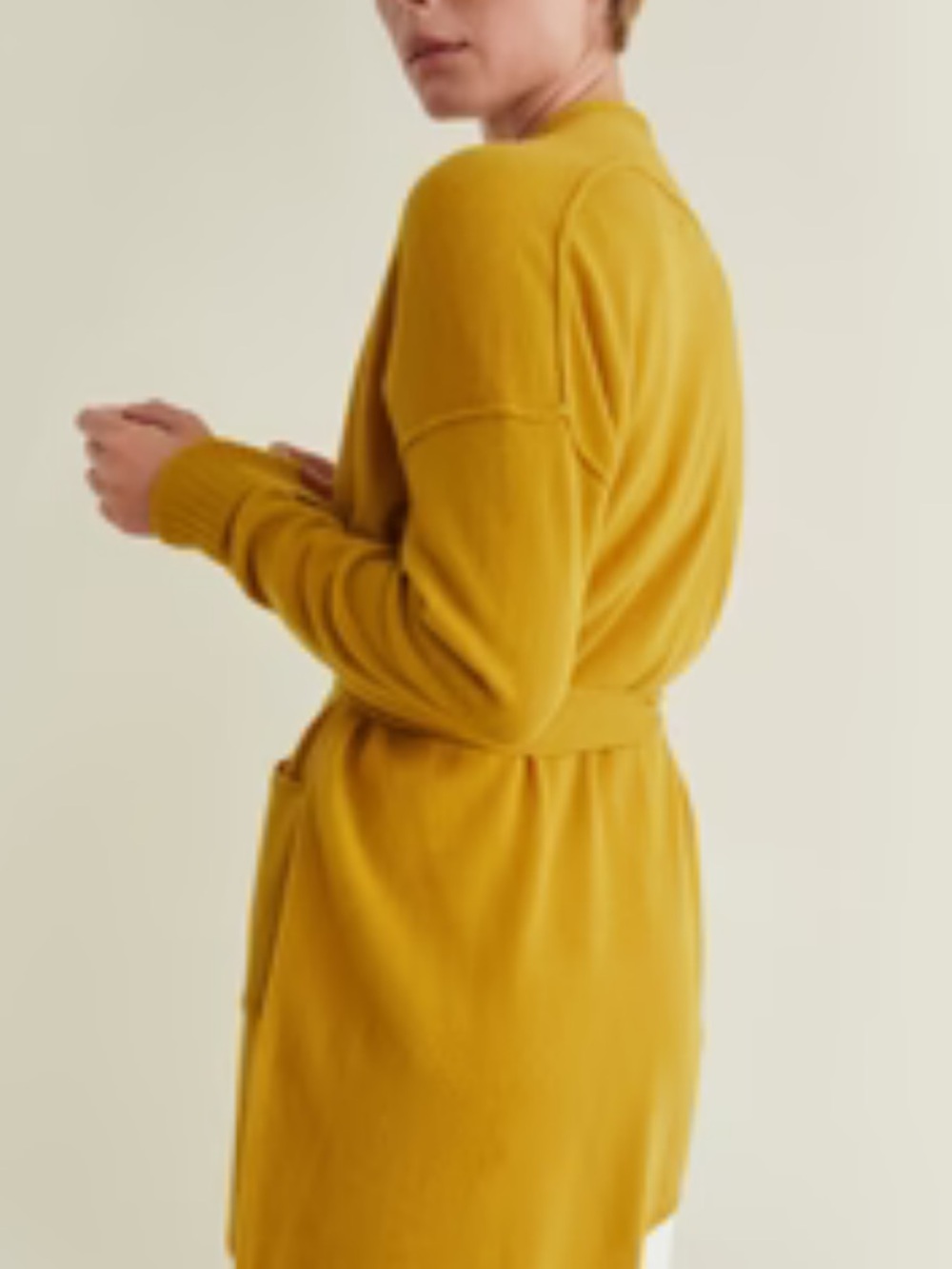 MICHAEL STARS Romy cashmere open tie front cardigan Amber gold yellow -S-NWT!